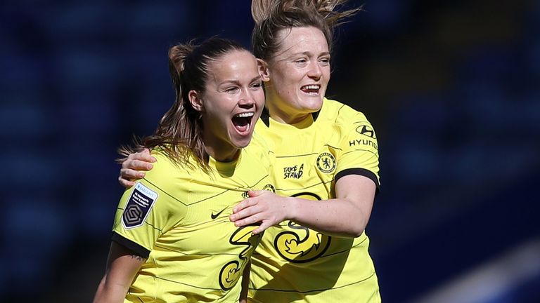 Guro Reiten celebrates after giving Chelsea an early lead at Leicester